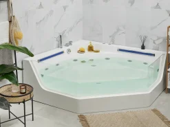 Hjørne-boblebad med LED CACERES 211 x 150 cm Hvid