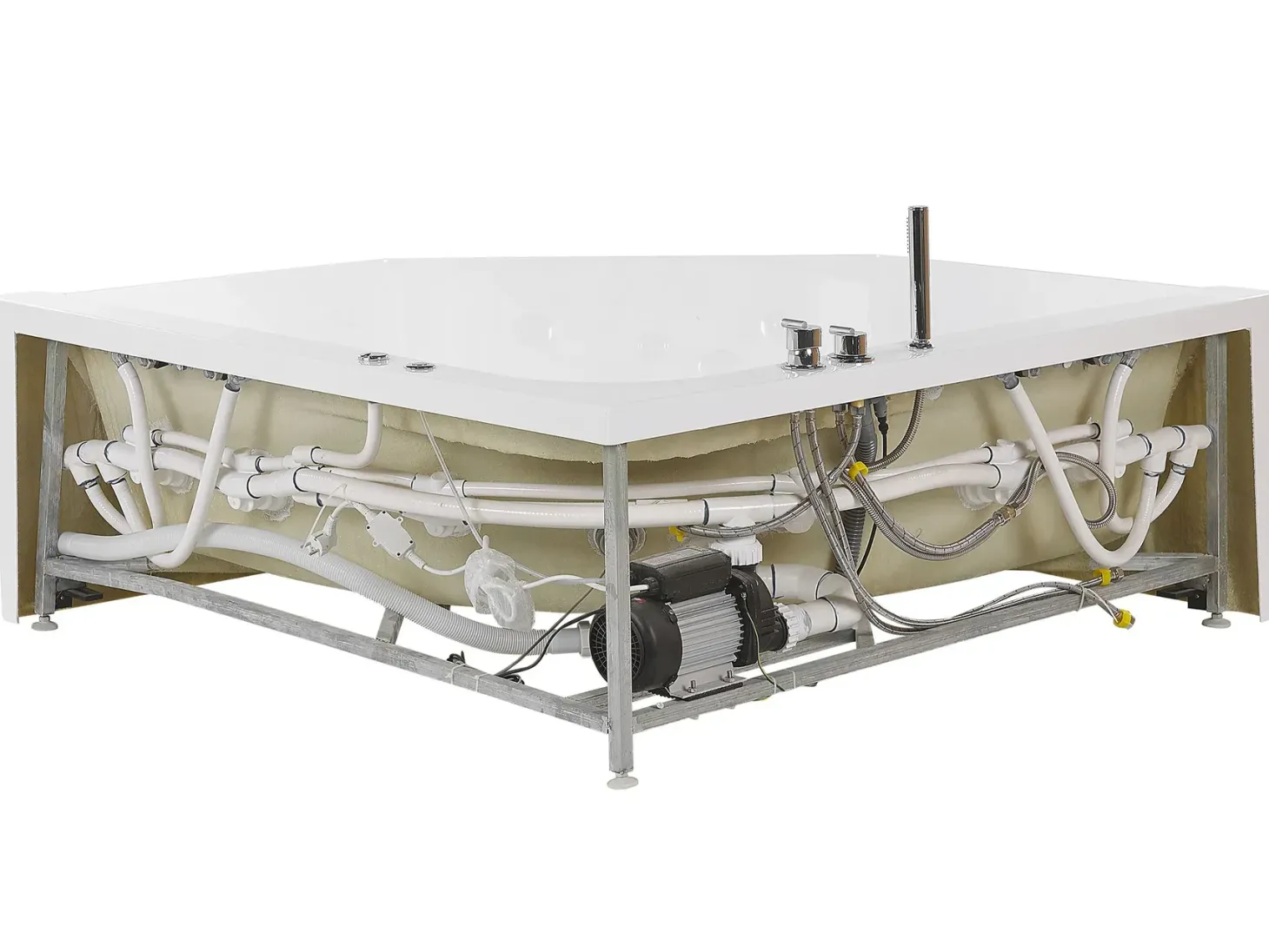 Hjørne-boblebad med LED CACERES 211 x 150 cm Hvid