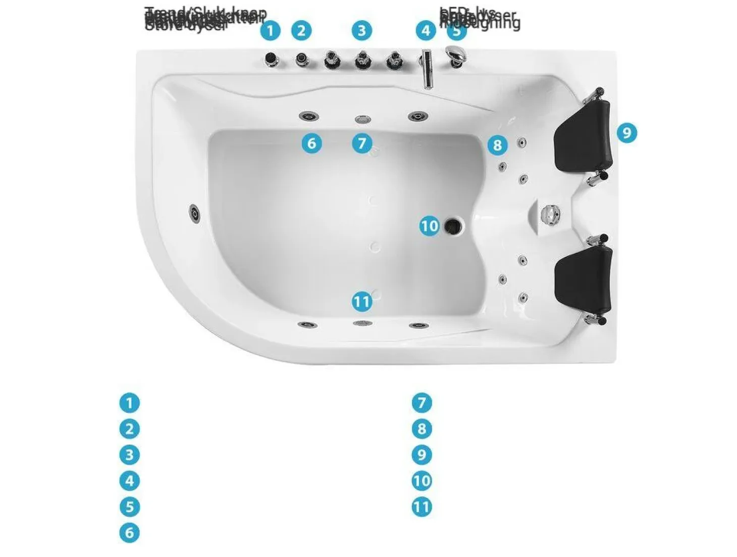 Hjørne-boblebad med LED CALAMA Venstrevendt 180 x 120 cm Hvid