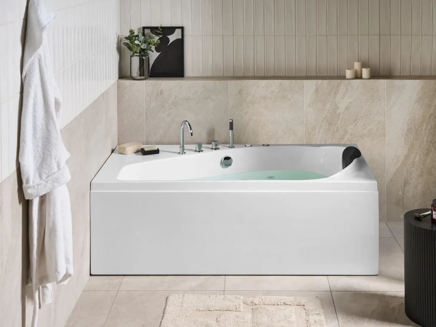 Hjørne-boblebad med LED CAURA Højrevendt 175 x 80 cm Hvid