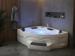 Hjørne-boblebad med LED CUYABENO 211 x 150 cm Hvid