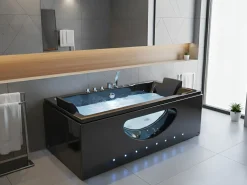 Hjørne-boblebad med LED HAWES 180 x 90 cm Sort
