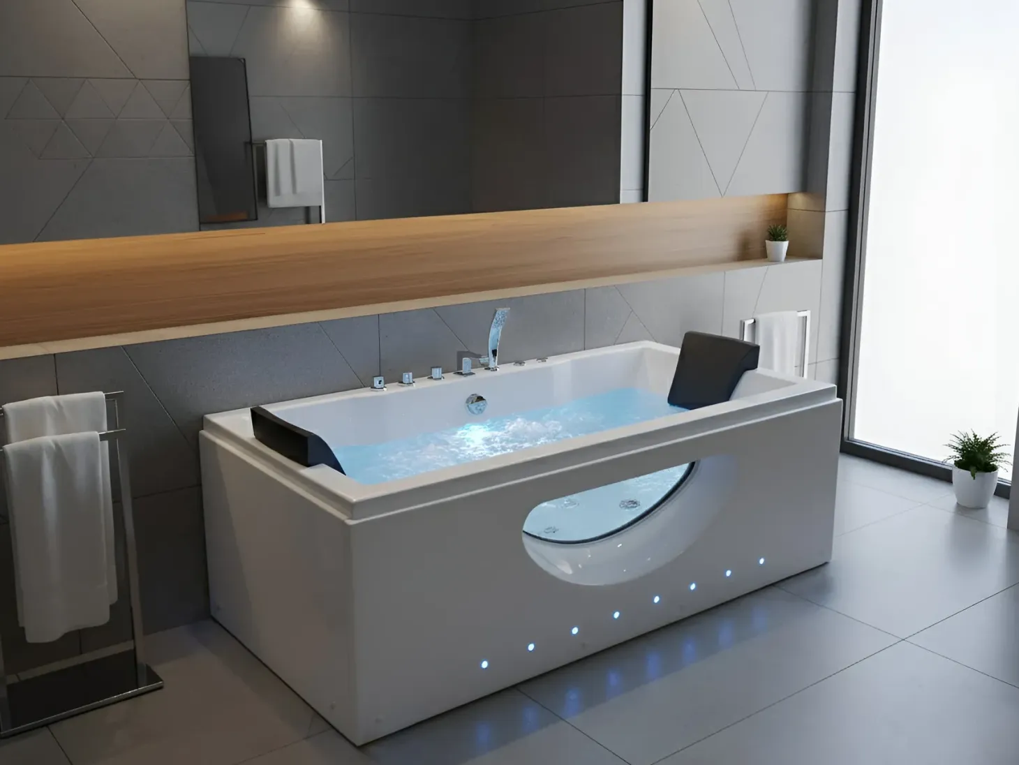 Hjørne-boblebad med LED HAWES 180 x 90 cm Hvid