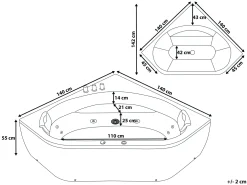 Hjørne-boblebad med LED MEVES 140 x 140 cm Sort