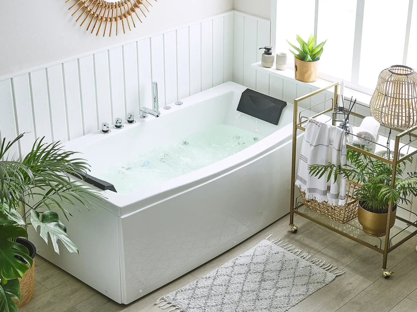 Hjørne-boblebad med LED MOOR 173 x 81 cm Hvid
