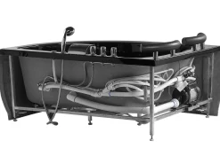 Hjørne-boblebad med LED PARADISO Højrevendt 158 x 113 cm Sort