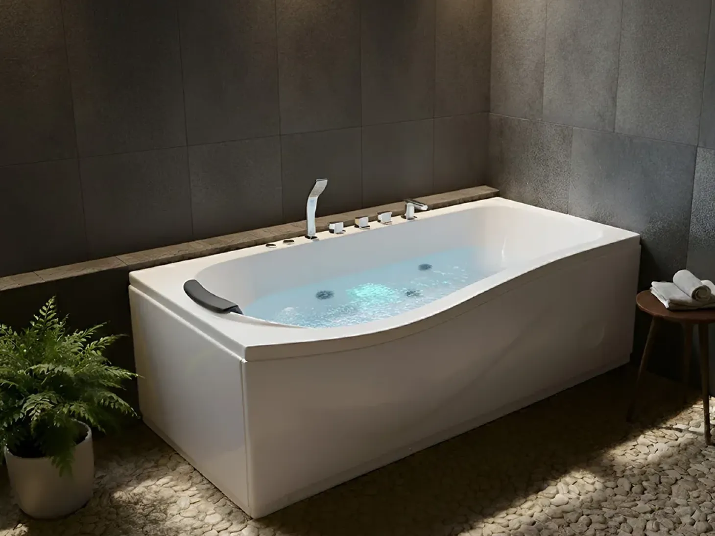 Hjørne-boblebad med LED POZUELOS 170 x 90 cm Hvid