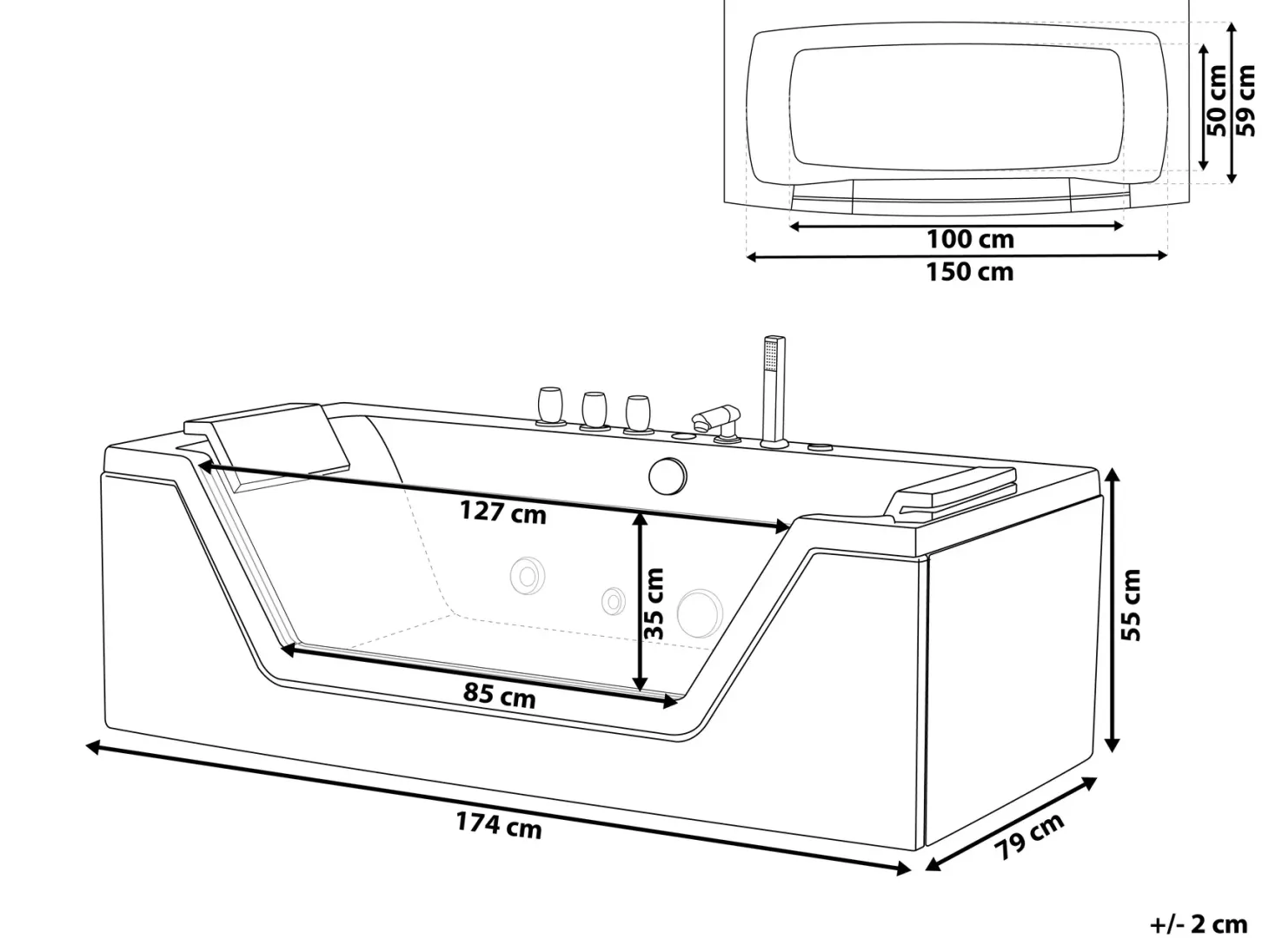 Hjørne-boblebad med LED SAMANA 174 x 79 cm Sort