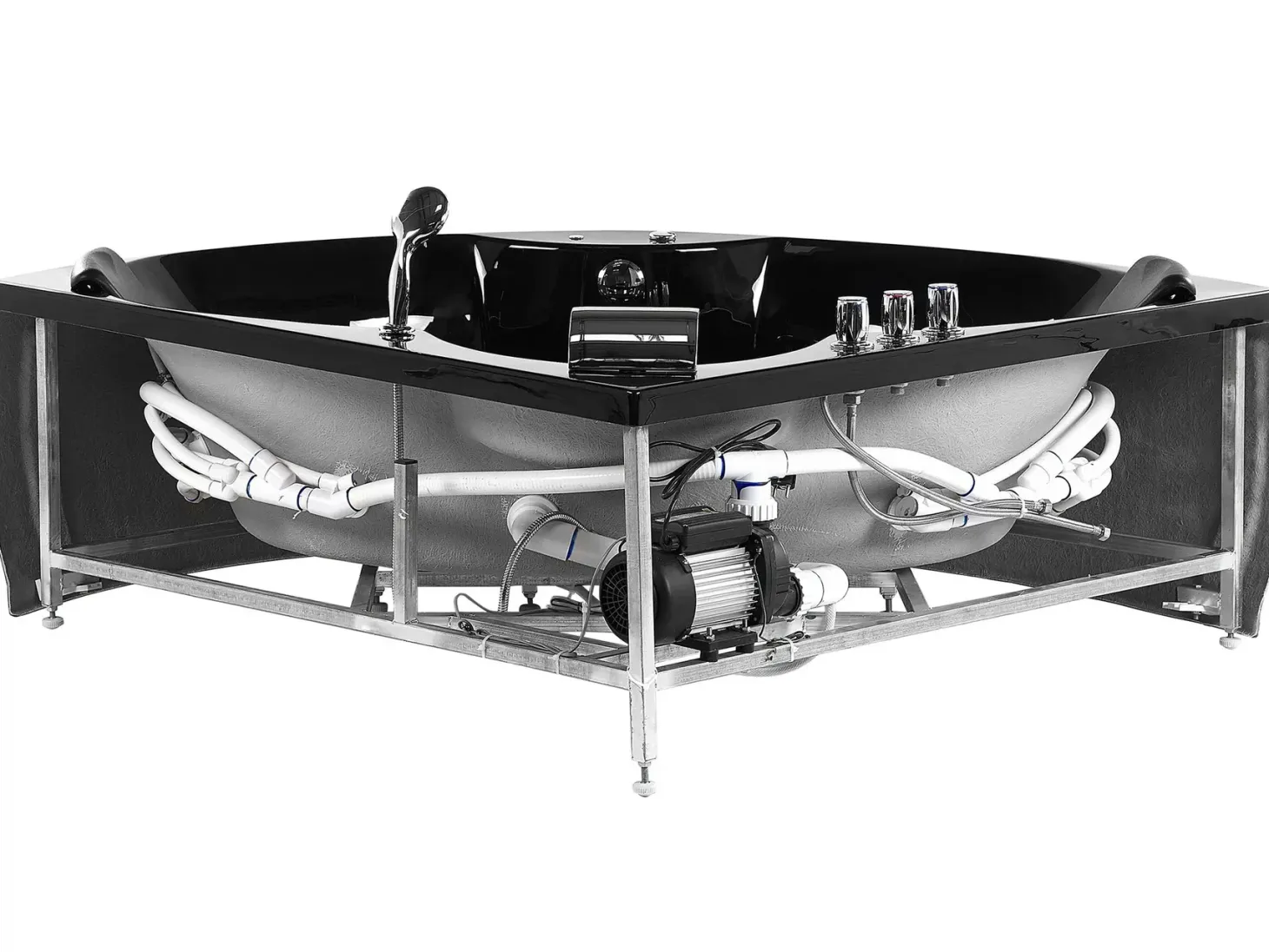 Hjørne-boblebad med LED SENADO 205 x 150 cm Sort