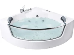Hjørne-boblebad med LED TAMULA 148 x 66 cm Hvid