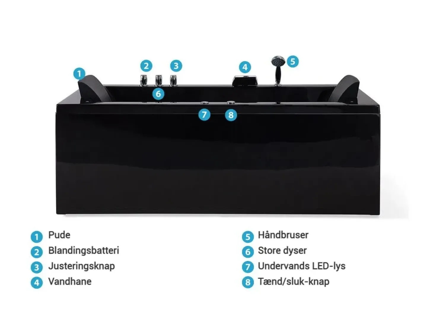 Hjørne-boblebad med LED VARADERO Højrevendt 183 x 90 cm Sort