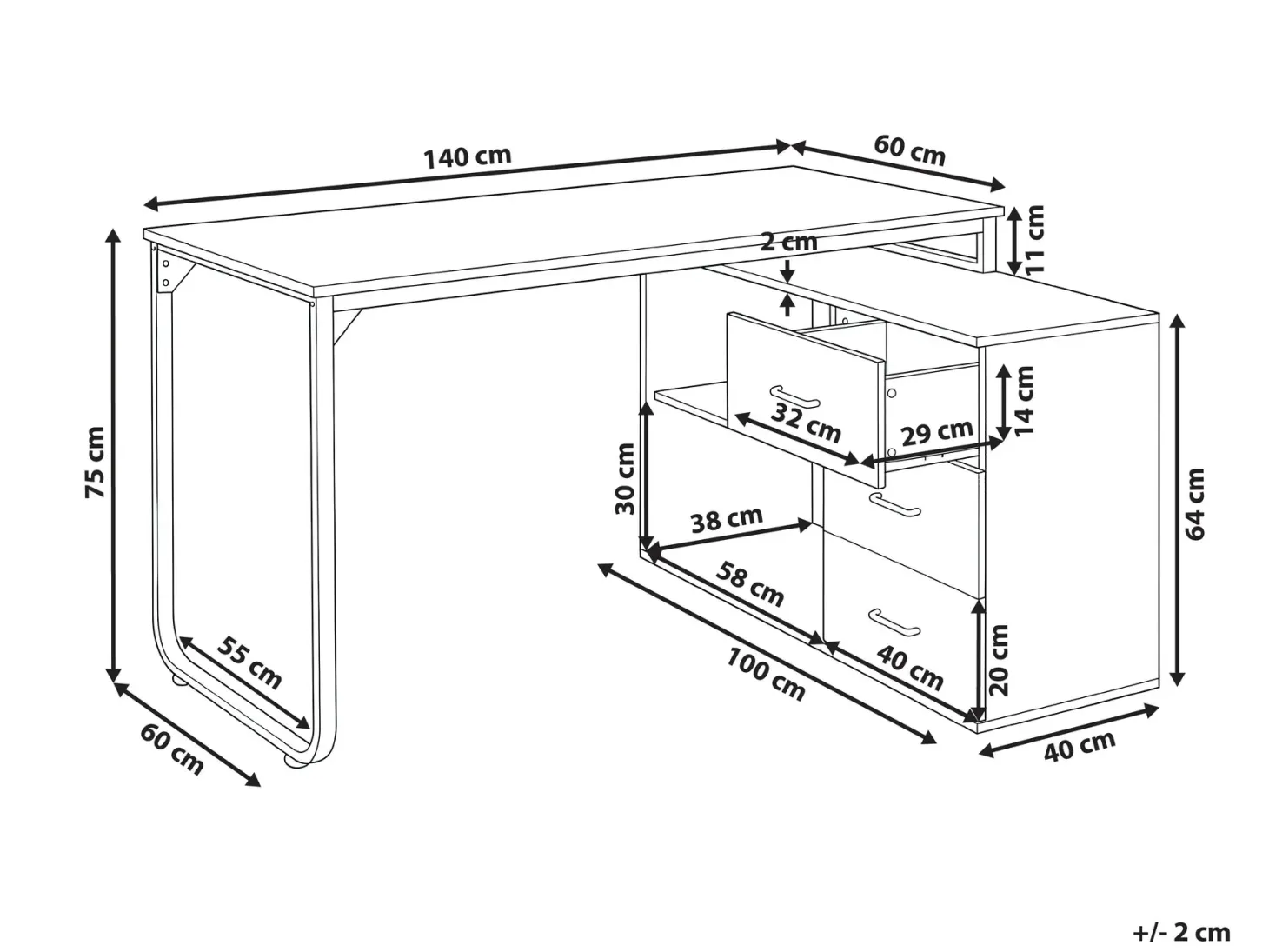 Hjørneskrivebord SOGNE Lysebrun 140 cm 100 cm