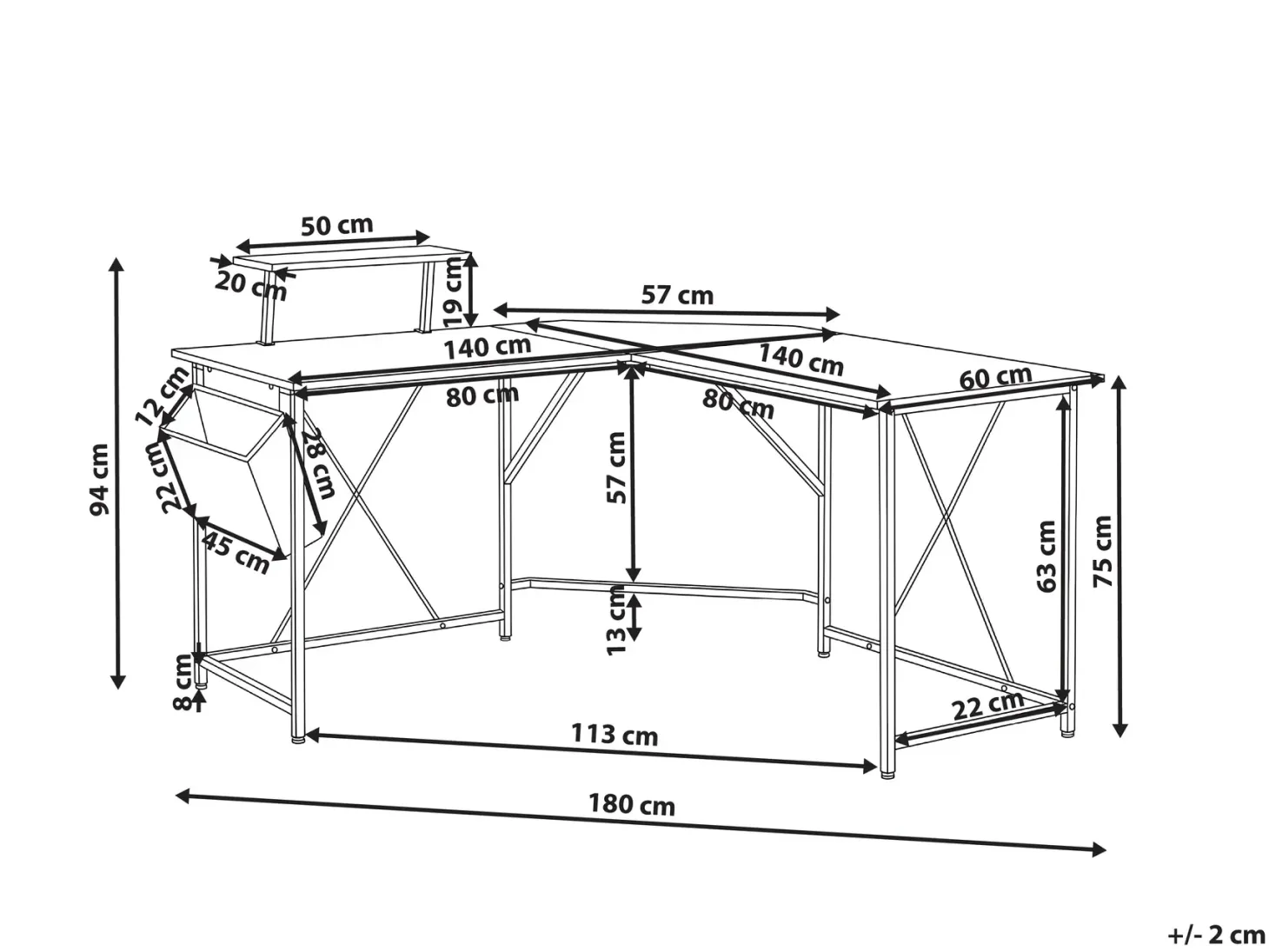 Hjørneskrivebord TACONY Hvid 180 cm 140 cm med opbevaring