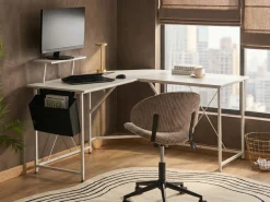 Hjørneskrivebord TACONY Hvid 180 cm 140 cm med opbevaring