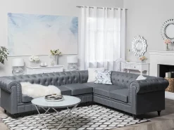 Hjørnesofa 6 personers CHESTERFIELD Grå Venstrevendt