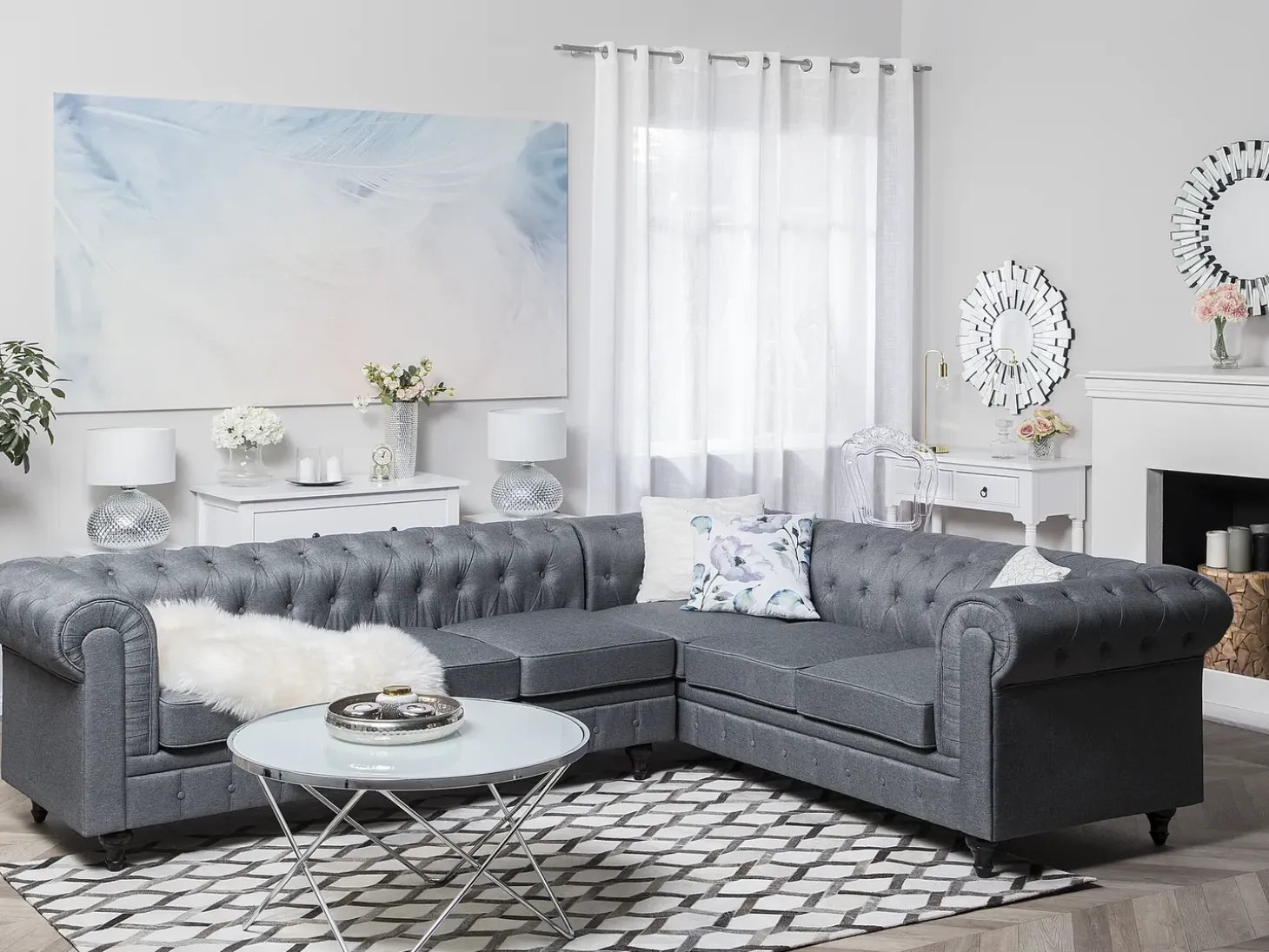 Hjørnesofa 6 personers CHESTERFIELD Grå Venstrevendt