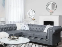 Hjørnesofa 6 personers CHESTERFIELD Grå Venstrevendt