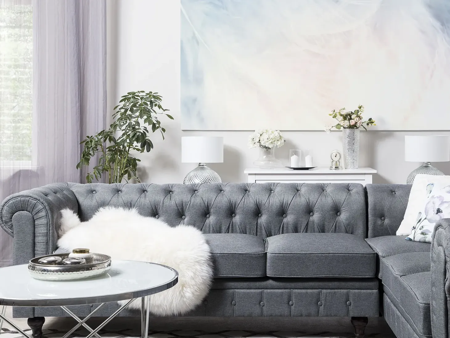 Hjørnesofa 6 personers CHESTERFIELD Grå Venstrevendt