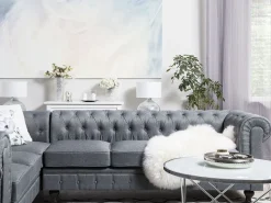 Hjørnesofa 6 personers CHESTERFIELD Grå Højrevendt