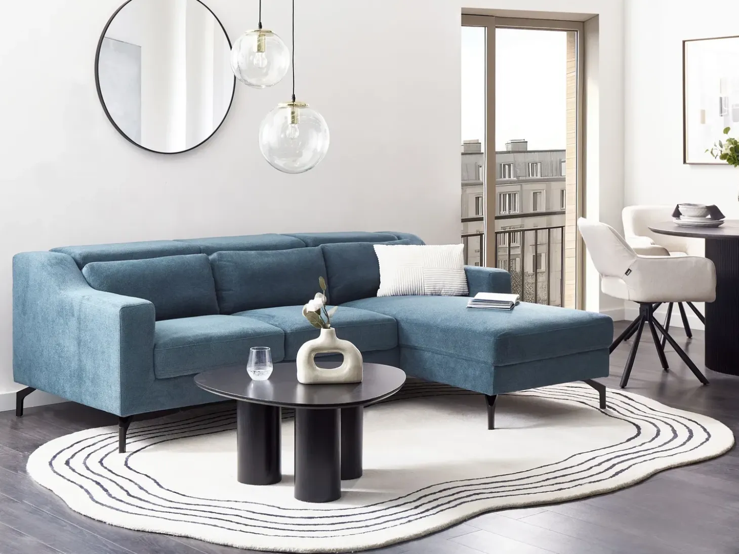 Hjørnesofa 4 personers GLOSLI Navy Blå Venstrevendt