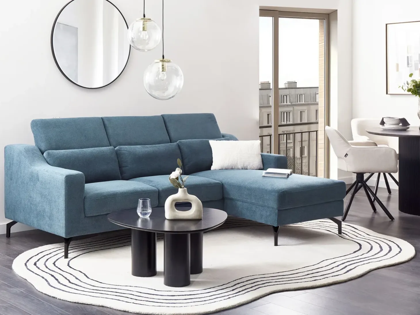 Hjørnesofa 4 personers GLOSLI Navy Blå Venstrevendt