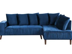 Hjørnesofa 3 personers GRENA Velour Navy Blå Venstrevendt
