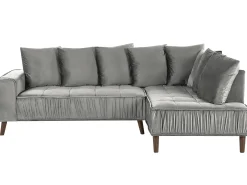 Hjørnesofa 3 personers GRENA Velour Lysegrå Venstrevendt