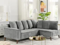 Hjørnesofa 3 personers GRENA Velour Lysegrå Venstrevendt