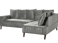Hjørnesofa 3 personers GRENA Velour Lysegrå Venstrevendt