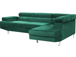 Hjørnesofa 5 personers NORREA Velour Smaragdgrøn Venstrevendt