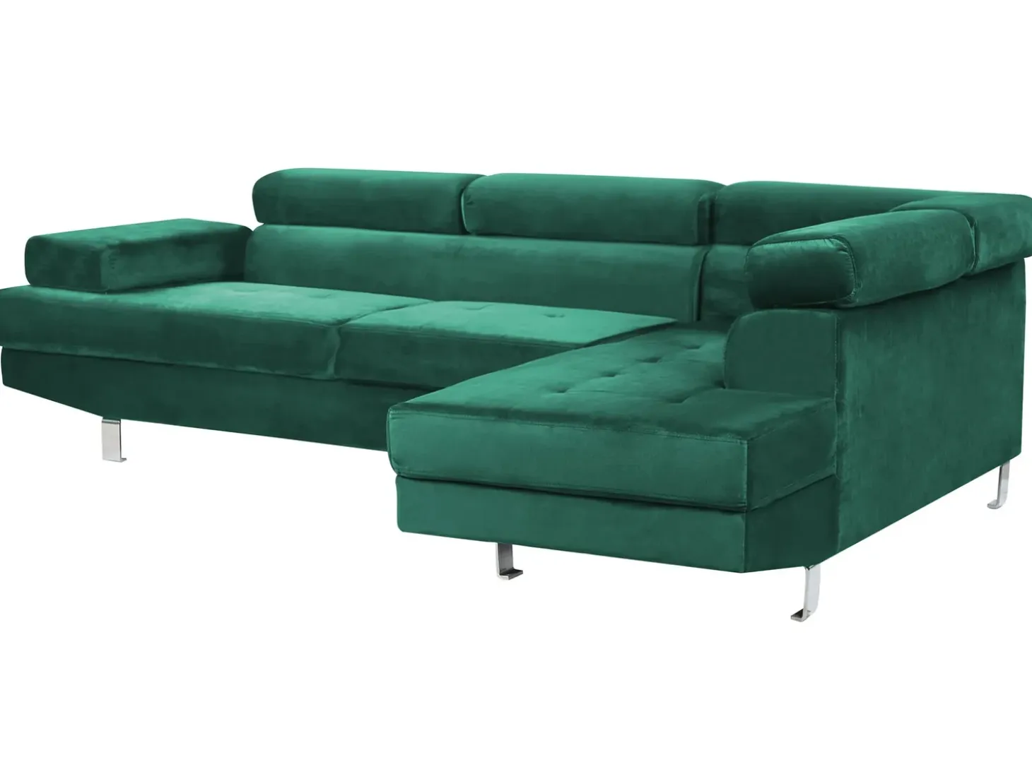 Hjørnesofa 5 personers NORREA Velour Smaragdgrøn Venstrevendt