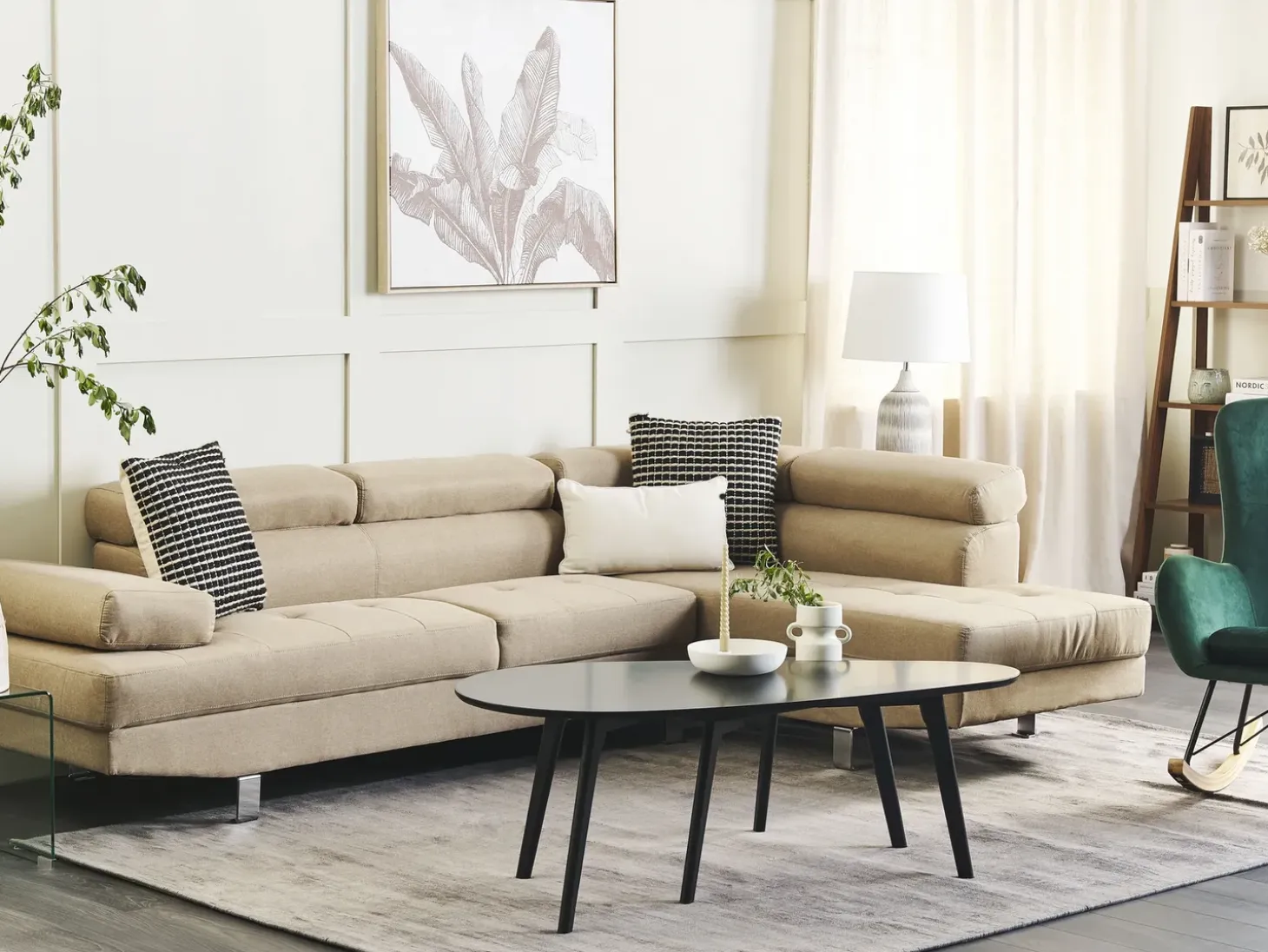 Hjørnesofa 5 personers NORREA Lys Beige Venstrevendt