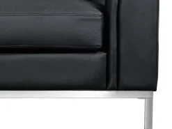 Hjørnesofa 5 personers OSLO Ægte læder Sort med fodskammel Højrevendt