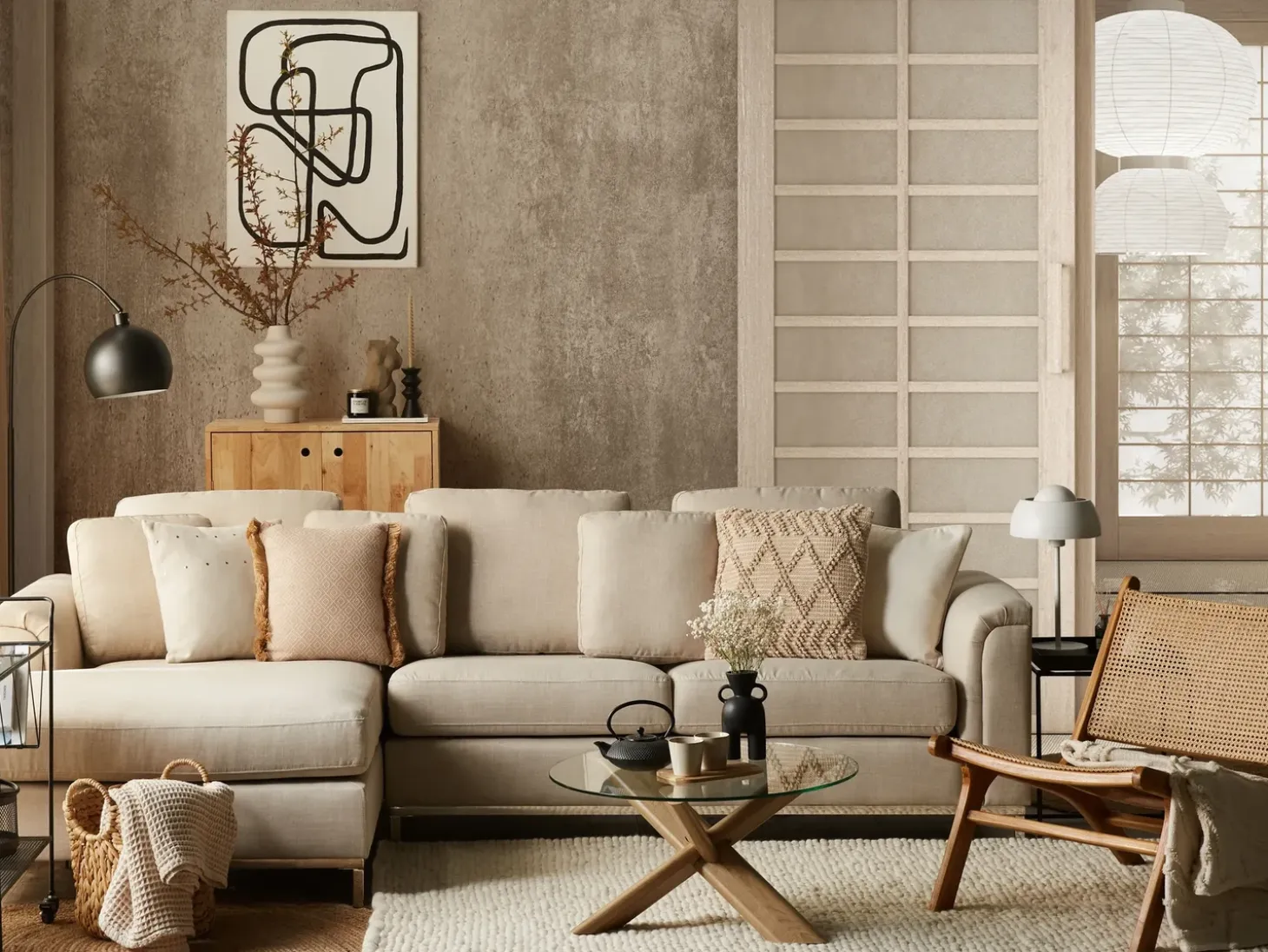 Hjørnesofa 4 personers OSLO Beige Højrevendt