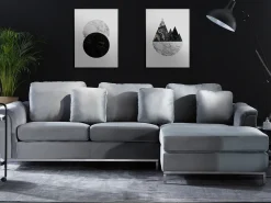 Hjørnesofa 4 personers OSLO Velour Grå Venstrevendt