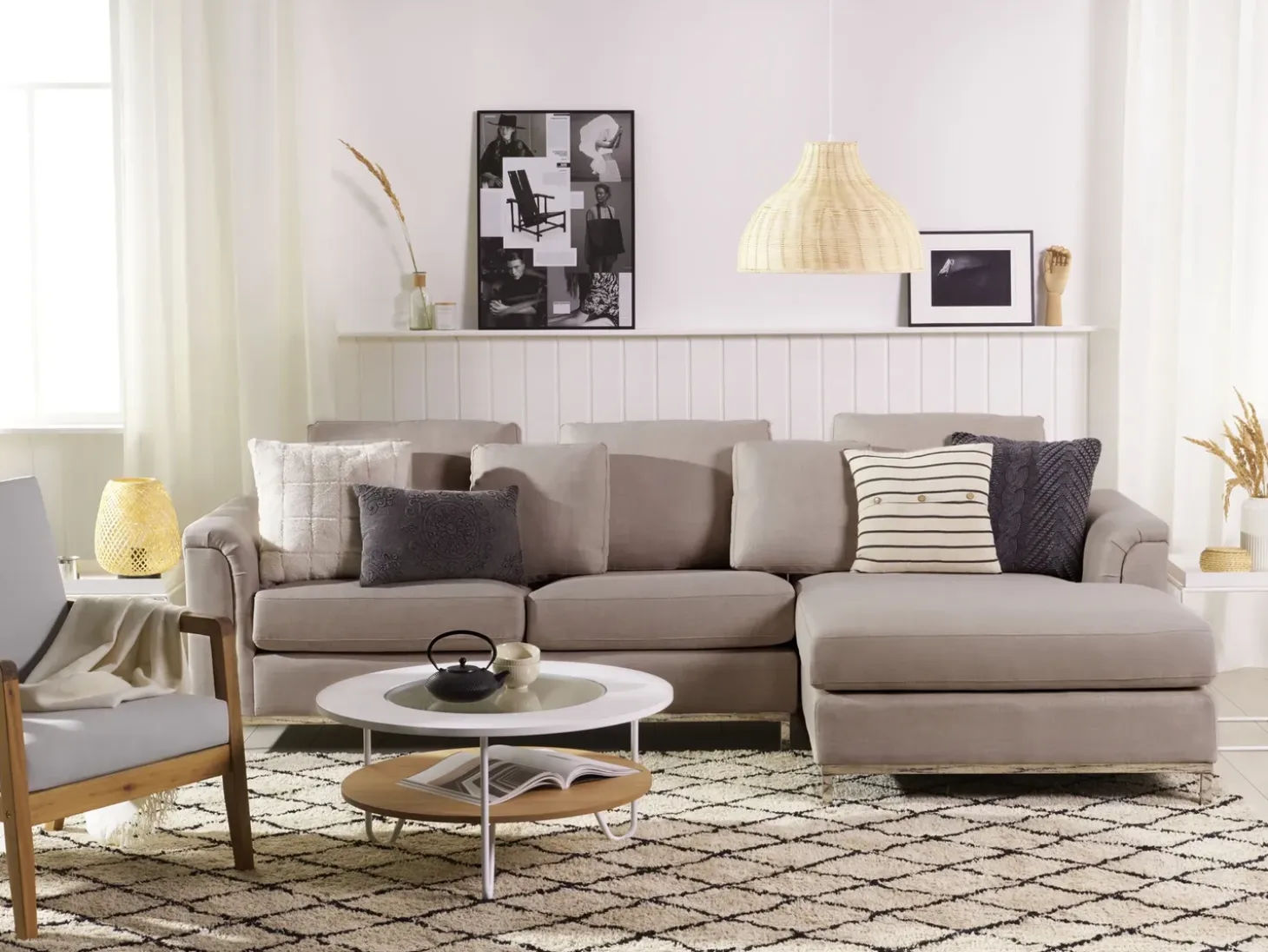 Hjørnesofa 4 personers OSLO Beige Venstrevendt