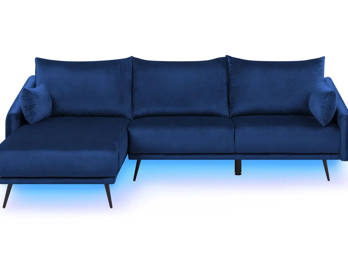 Hjørnesofa 3 personers VARDE Velour Navy Blå LED Højrevendt
