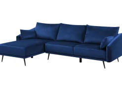 Hjørnesofa 3 personers VARDE Velour Navy Blå LED Højrevendt