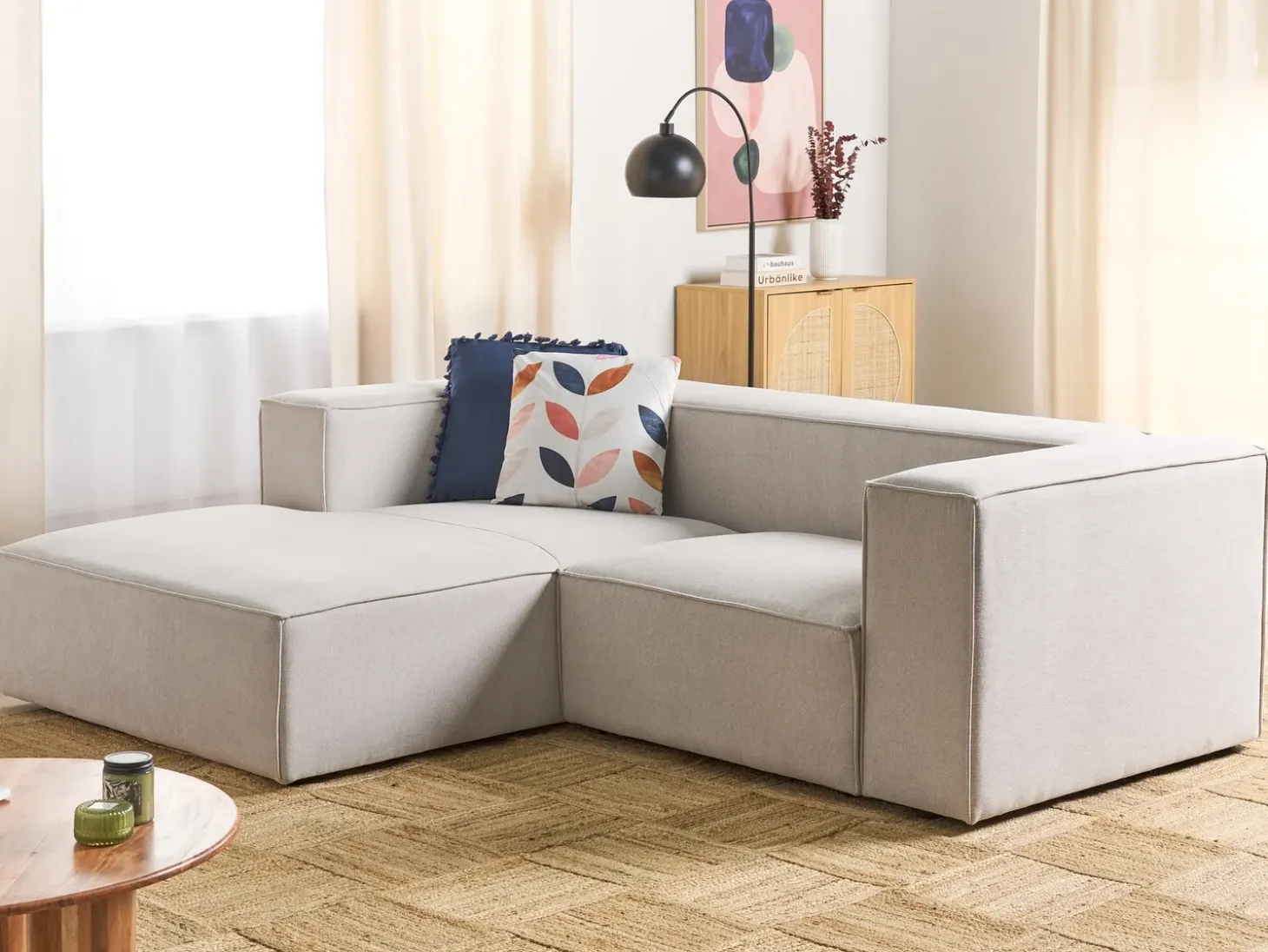 Hjørnesofa 2 personers VERNON Lys Beige Højrevendt