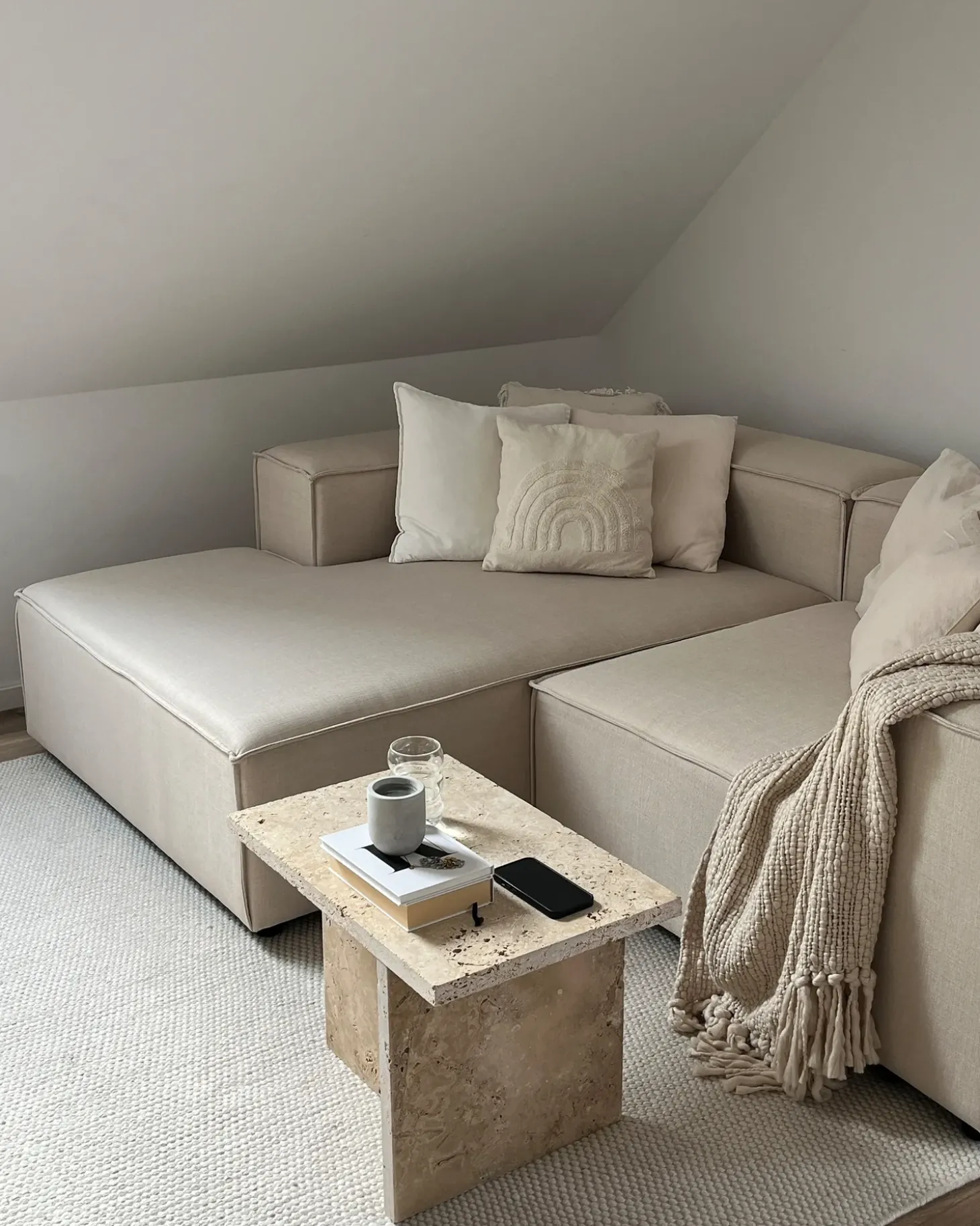 Hjørnesofa modul 2 personers APRICA Kunstlinned Beige Højrevendt