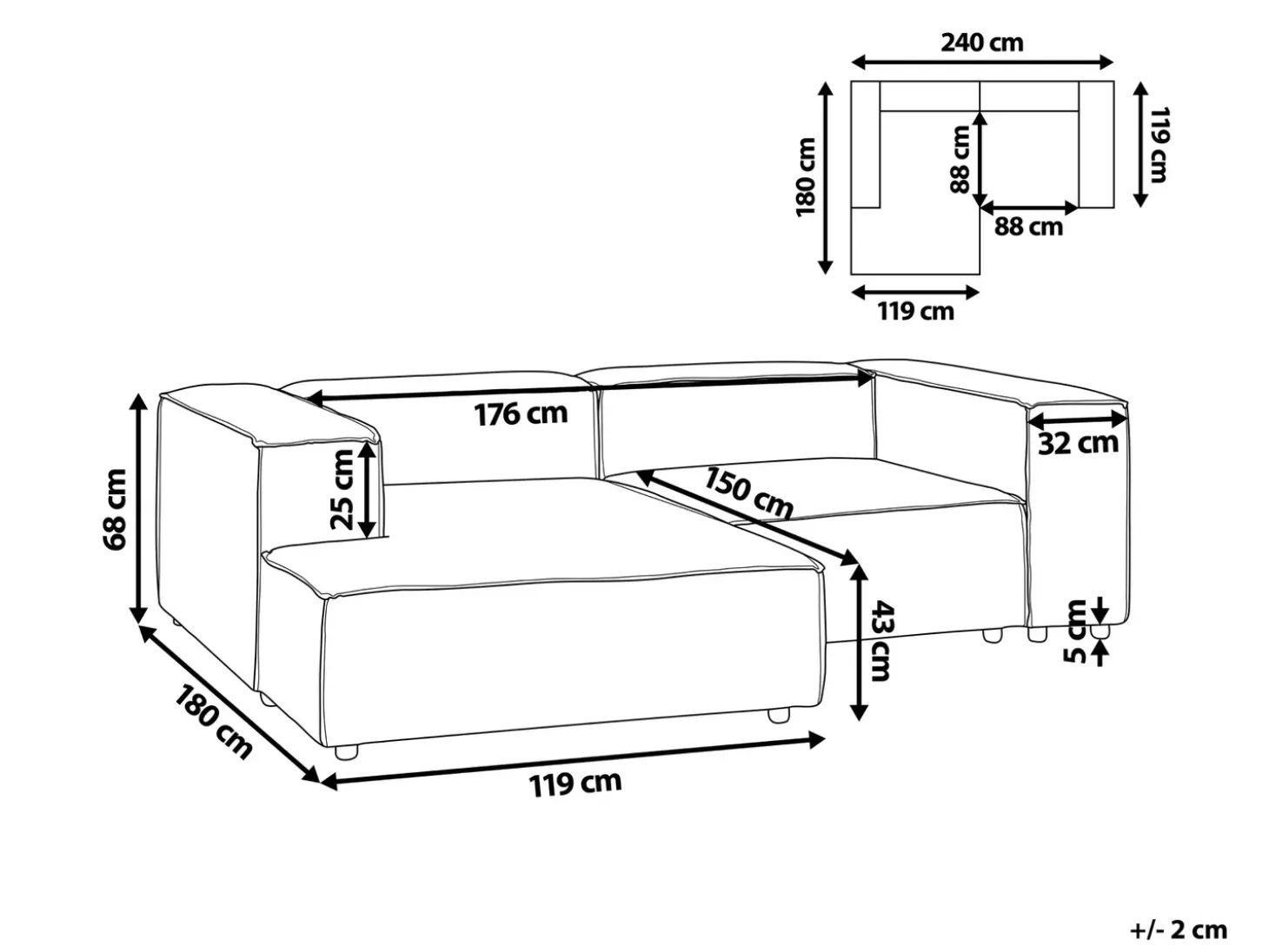 Hjørnesofa modul 2 personers APRICA Kunstlinned Beige Højrevendt