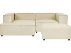 Hjørnesofa modul 2 personers APRICA Kunstlinned Beige med fodskammel Højrevendt