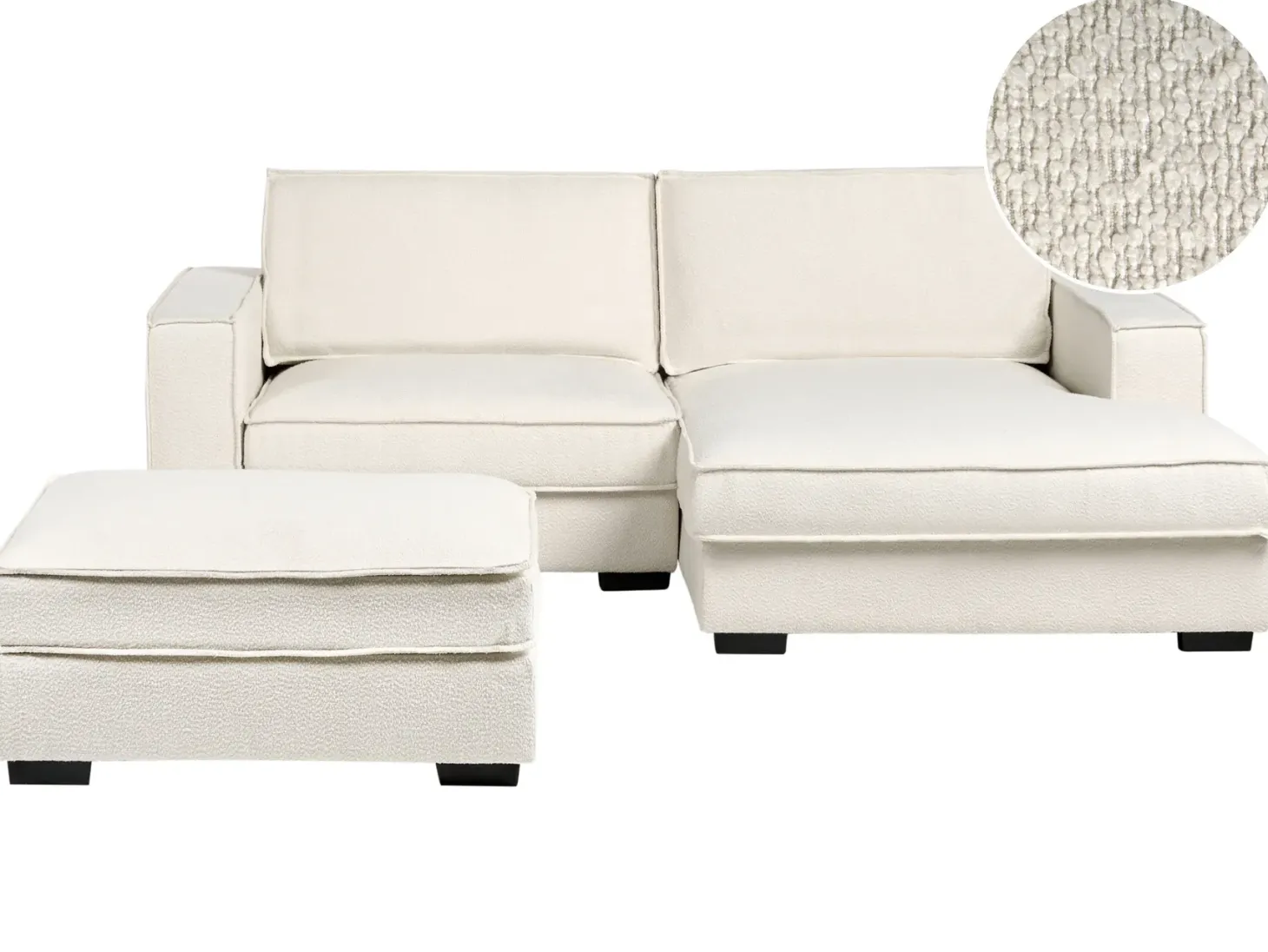 Hjørnesofa KOLDING Boucle Lys Beige med fodskammel Venstrevendt