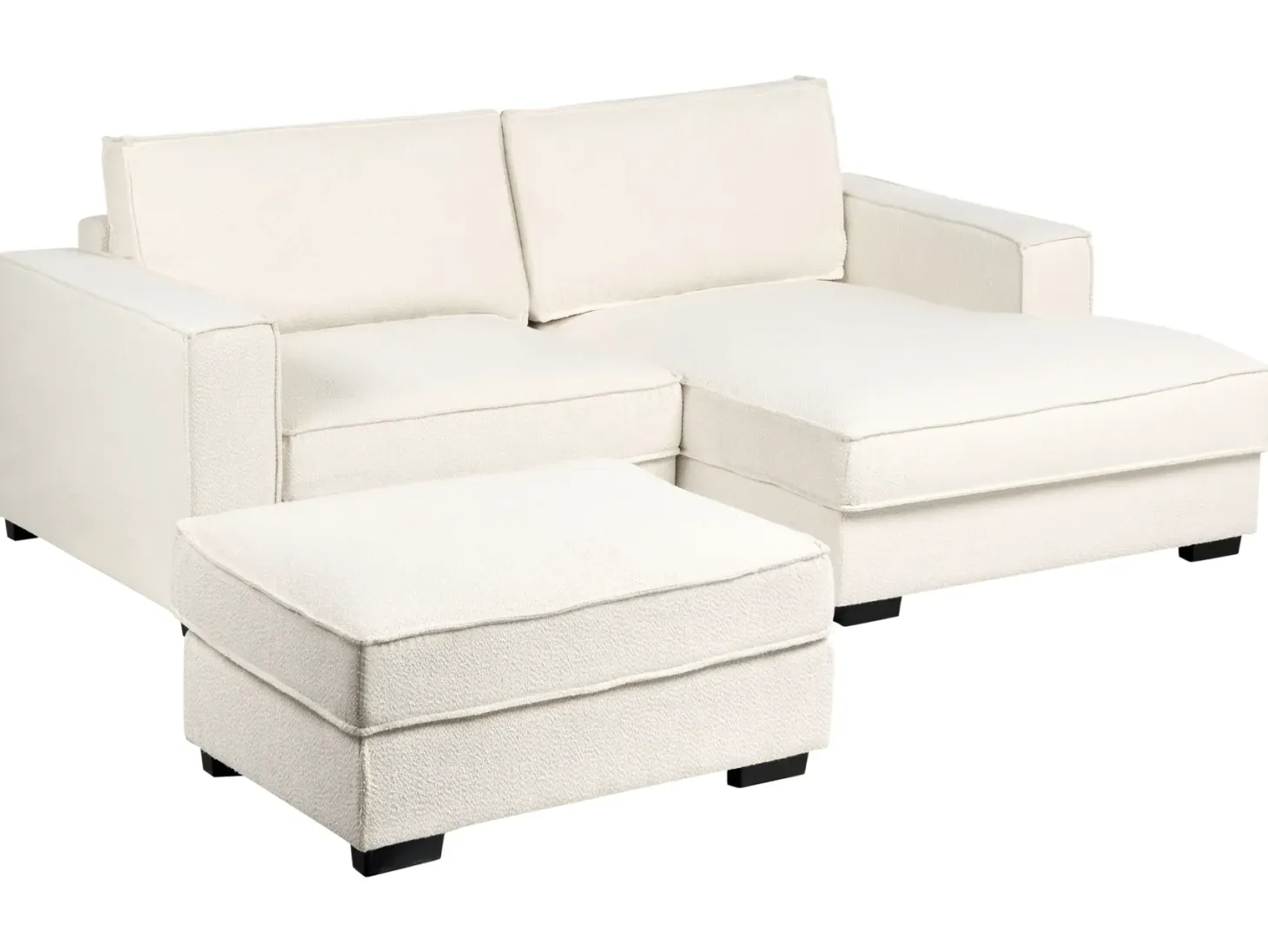 Hjørnesofa KOLDING Boucle Lys Beige med fodskammel Venstrevendt