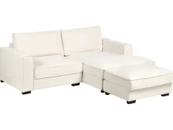 Hjørnesofa KOLDING Boucle Lys Beige med fodskammel Venstrevendt