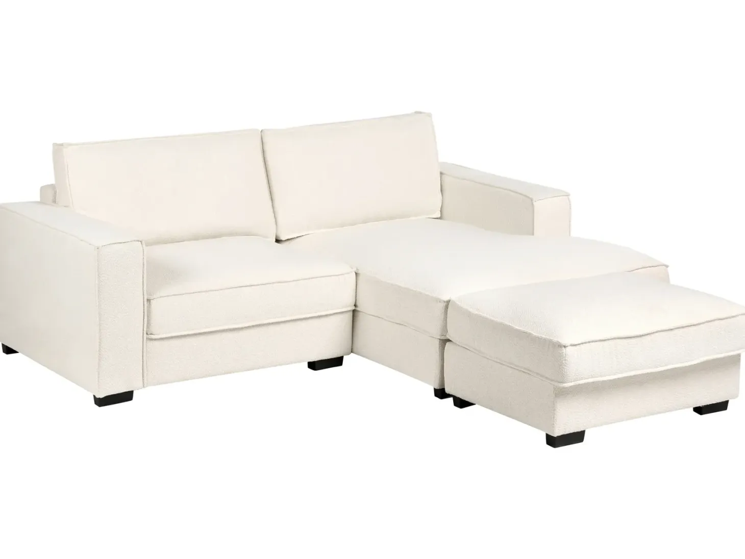 Hjørnesofa KOLDING Boucle Lys Beige med fodskammel Venstrevendt
