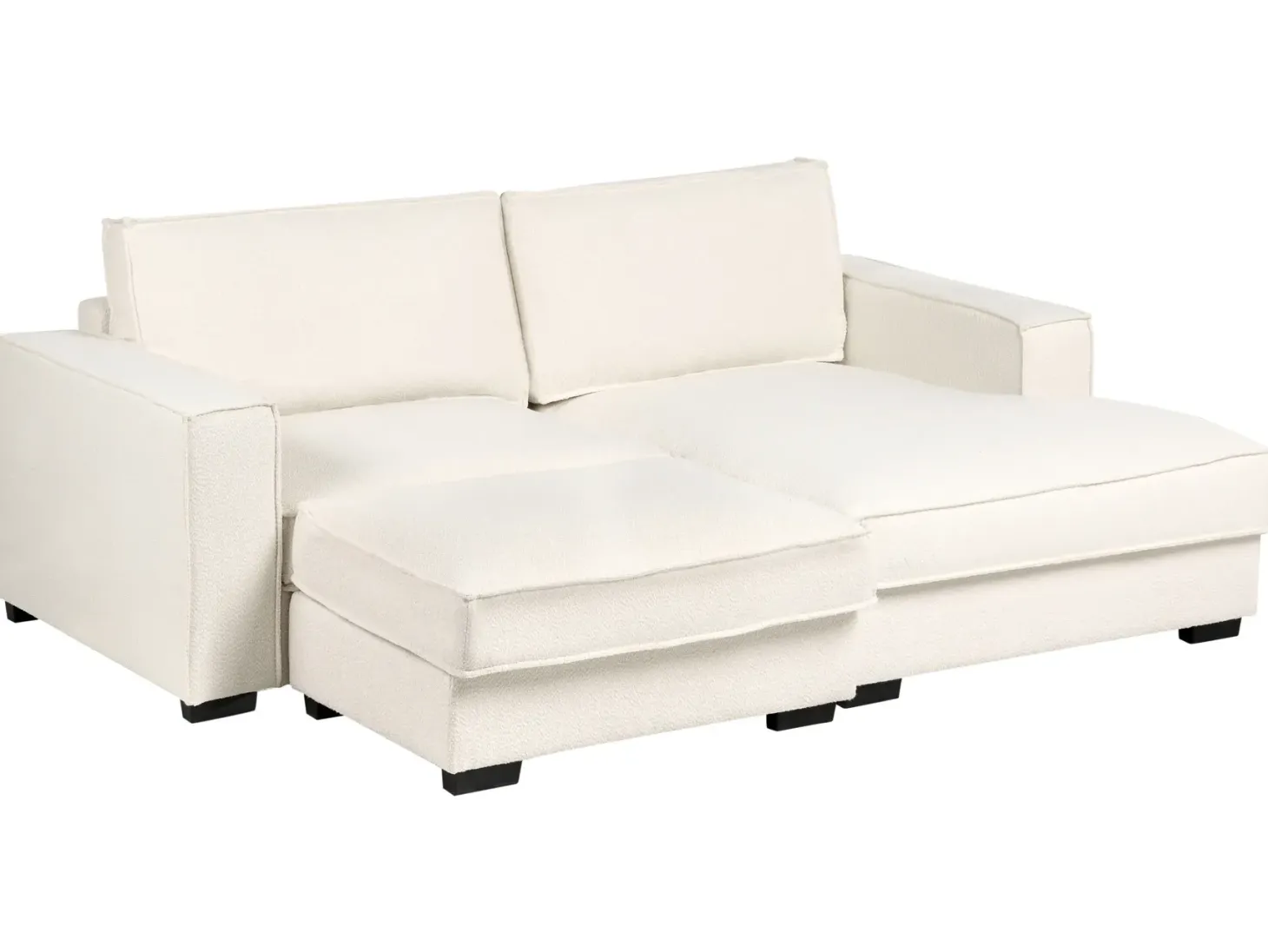 Hjørnesofa KOLDING Boucle Lys Beige med fodskammel Venstrevendt
