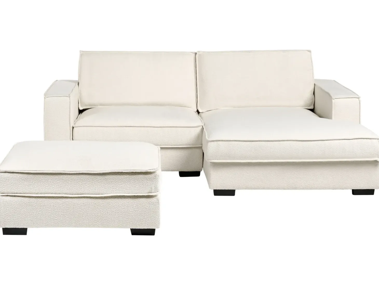Hjørnesofa KOLDING Boucle Lys Beige med fodskammel Venstrevendt