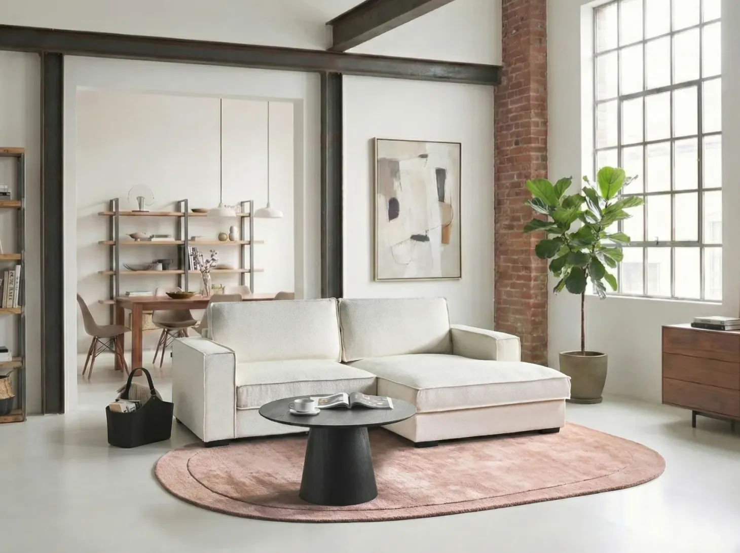 Hjørnesofa KOLDING Boucle Lys Beige Venstrevendt