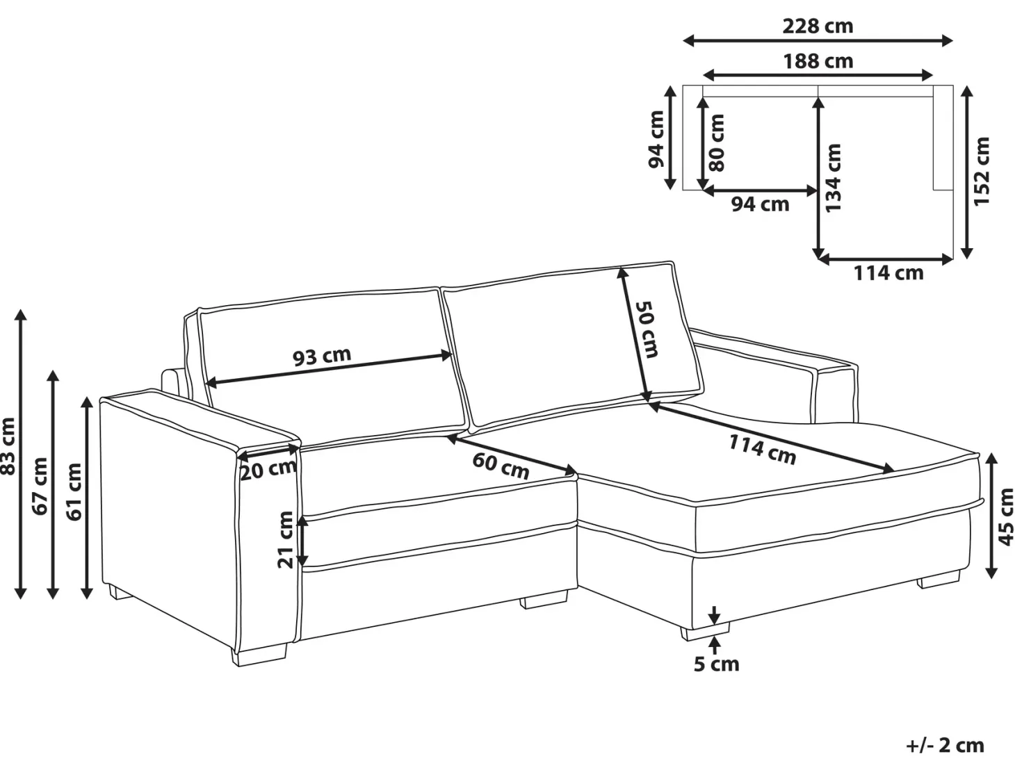 Hjørnesofa KOLDING Brungrå Venstrevendt
